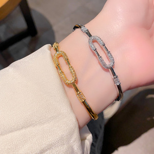 Geometric Zircon Plated <b>Copper</b> <b>Bracelet</b> Gold And White Women's Party Jewelry Micro Insert Design - Product Image 1