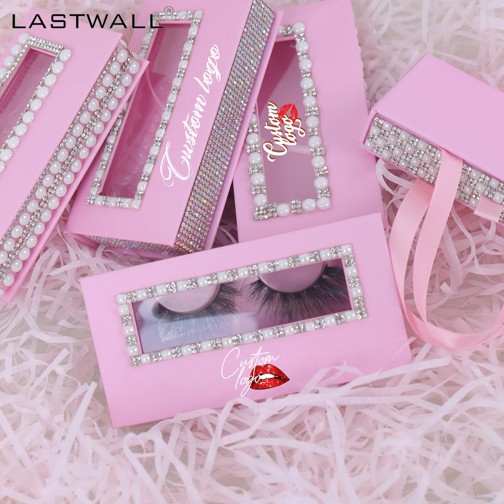 Handmade rhinestone pink eyelash boxes fancy new style diamond lash boxes for lashes Glitter eyelash box wholesale vendor