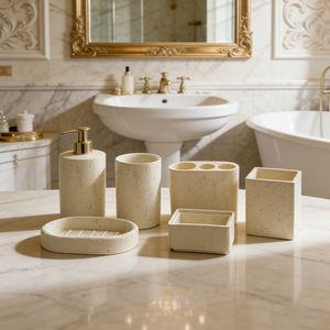 <span class=keywords><strong>Set</strong></span> da Bagno di Lusso in Cemento a Cinque Pezzi, Ecologico, Imballaggio Sicuro, Forma e Colore Personalizzabili, <span class=keywords><strong>Kit</strong></span> di Accessori per Bagno per Casa e Hotel - Product Image 1
