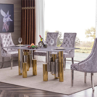 Table à manger rectangulaire en acier inoxydable doré avec plateau en verre trempé, mobilier de maison chinois moderne, design personnalisé pour salle à manger