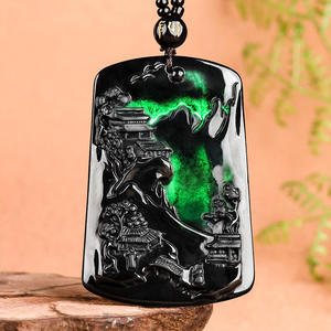 Pendentif Paysage en Jadeite Noire Naturelle Authentique pour Homme, Vente en Gros de Pendentifs en Jade, Design Original C070 - Product Image 1
