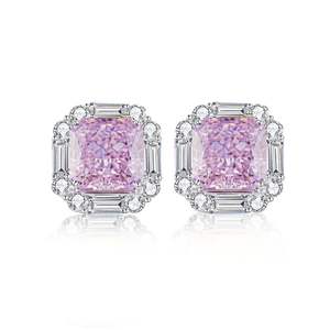 Boucles d'oreilles fines en argent Sterling S925 pour femmes Chic fleur <span class=keywords><strong>de</strong></span> cerisier diamant rose avec fleur <span class=keywords><strong>de</strong></span> glace rayonnante coupe Zircon pierre principale - Product Image 1