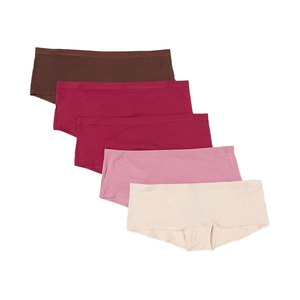 Набор из 5 трусиков-шорт из тонкого хлопка для женщин, средней посадки, повседневные, антибактериальные, однотонные, трикотажные, больших размеров - Product Image 1