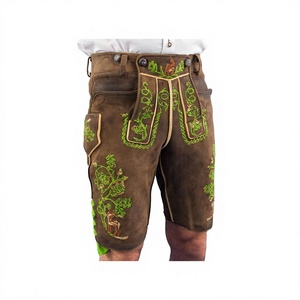 Pantalones Cortos Bávaros de Cuero Genuino de Piel de Vacuno para Hombre, Corte Recto, Cintura Media, con Diseño de Bordado Personalizado, Venta al Por Mayor - Product Image 1