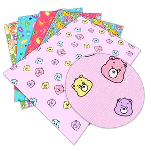 Cartoon bear Printed Synthetic Faux Leather sheet Bow Fabric PU Vinyl character designs Leather DIY Hair bow