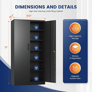 <span class=keywords><strong>Armoire</strong></span> de rangement moderne en métal pour garage avec 5 étagères réglables, 2 portes verrouillables, durable pour la maison, le bureau, l'école, la salle de sport et l'entrepôt - Product Image 3
