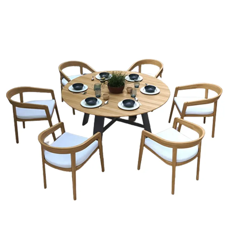 Patio Waterproof Outdoor Furniture Dining Table Sets Teak Wood Tables And Chairs For Garden Restaurant