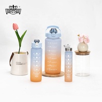 Vente en gros 2L/900ml/500ml Grande capacité Tasse à paille Couleur dégradée Gobelets en plastique avec marqueur de temps Bouteille de sport de fitness en plein air