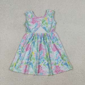 GSD3665 RTS Vestido sin mangas con estampado de algas marinas para niña, conjunto de verano al por mayor - Product Image 2