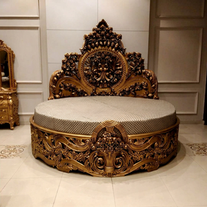 Classical Handcrafted Button Tufted Wooden <b>Bed</b> <b>Antique</b> Engraving Design Customizable Size for Hotel Home Bedroom Furniture - Product Image 1