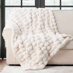 Tốt Nhất Cuối Cùng Deluxe Thêm Ấm Cúng Mềm Nhất Kem Trắng Jacquard Căng Thỏ Lông Spandex Ruched <span class=keywords><strong>Faux</strong></span> Lông Ném Chăn - Product Image 1