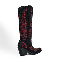 Bottes de cowgirl WETKISS Western à strass, bout pointu, hauteur genou, broderie florale en cristal rouge, talon épais, pour le Texas