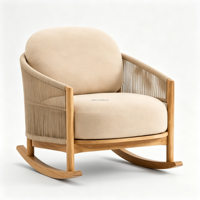 Ensemble de chaise à bascule et table d'appoint FERLY Classic en teck rainuré, fabriqué à la main, personnalisable