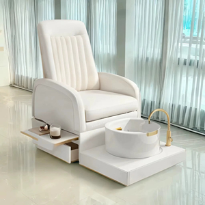 Fauteuil de pédicure blanc de luxe avec massage, plateforme de spa pour les pieds, système de douche, mobilier moderne pour salon de manucure - Product Image 1