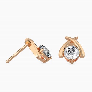Pendientes de Diamantes Cultivados en Laboratorio con Corte Brillante de 0.5 Quilates, Diseño Popular, Oro Rosa Sólido de 14K, Joyería Certificada IGI - Product Image 1