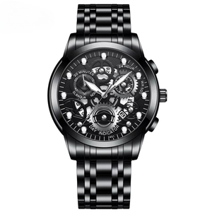 Nouvelle montre chronographe squelette pour homme, bracelet en acier inoxydable doré, avec indicateur multifonction 24H et calendrier, montre à quartz - Product Image 2