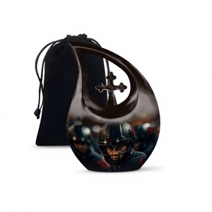 Urna negra para adultos de cremación de fútbol para cenizas humanas, urna conmemorativa cruzada decorativa con bolsa de terciopelo gratis - Product Image 1
