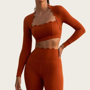 Dames <span class=keywords><strong>2</strong></span>-delige Sportkleding Gym Workout Sets Hoge Taille Yoga Legging V-Hals Print Lange Mouw Geschulpte Tops Snelle Droge Yoga Set - Product Image 6