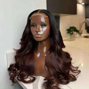 Perruque à ondulations lâches en cheveux humains vierges vietnamiens, couleur ombrée brun foncé HD pour lace frontal 13x4 13x6, pré-épilée, couleur mélangée, perruques colorées - Product Image 3