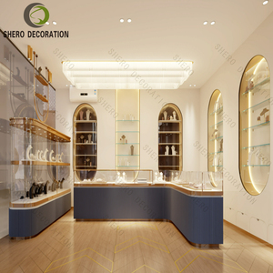 ตู้โชว์เครื่องประดับติดผนังแบบมีไฟ LED พร้อมกรอบสีทองแนวตั้ง สำหรับร้านบูติกเครื่องประดับ - Product Image 5