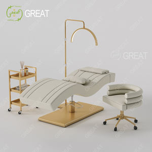 Muebles de salón de alta calidad Juego de cama de salón de cosméticos de Oro Negro Cama de pestañas ajustable en altura moderna de lujo con silla - Product Image 4