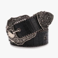 Subkultur Retro Damen PU-Leder Gürtel Schwarz mit Automatikschnalle und Perlenrand – Modischer Zierriemen für Jeans und Kleider