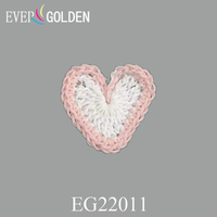EG22011 Patch Cœur Rose 3x3 cm en Coton Lavable Fait Main, à Coudre, en Dentelle et Feutre au Crochet, pour Vêtements, Jeans, Chapeaux et Chaussures