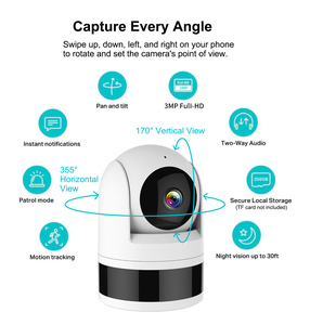Système de caméra de sécurité à domicile WiFi sans fil IP360 PTZ 3MP Vision nocturne AI Surveillance intelligente avec détection vocale et de mouvement IP66 - Product Image 2