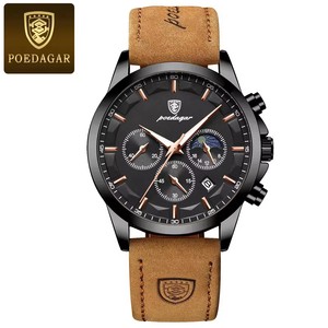 Orologio da Polso da <span class=keywords><strong>Uomo</strong></span> Poedagar 928 Vintage, al Quarzo, con Data e <span class=keywords><strong>24</strong></span> <span class=keywords><strong>Ore</strong></span>, Cinturino in Pelle, Cronografo di Lusso alla Moda - Product Image 5