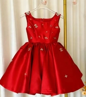 Nouvelle Robe en Twill à Col Fleur pour Filles, Vêtement de Noël Tendance pour Enfants, Robe en Satin pour Fête d'Anniversaire