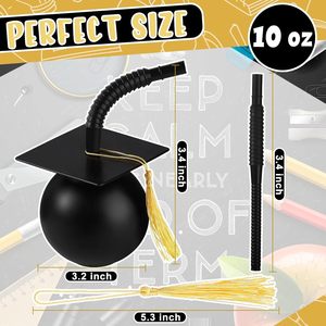 Nicro Großhandelspreis Schwarzer Abschlussfeier-Hut-förmiger Plastikbecher mit Strohhalm und Goldquaste für Feierlichkeiten und Tischdekoration - Product Image 3