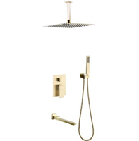 Robinetterie de douche murale moderne en acier inoxydable plaqué or à poignée unique avec LED et fonction pause, la plus vendue