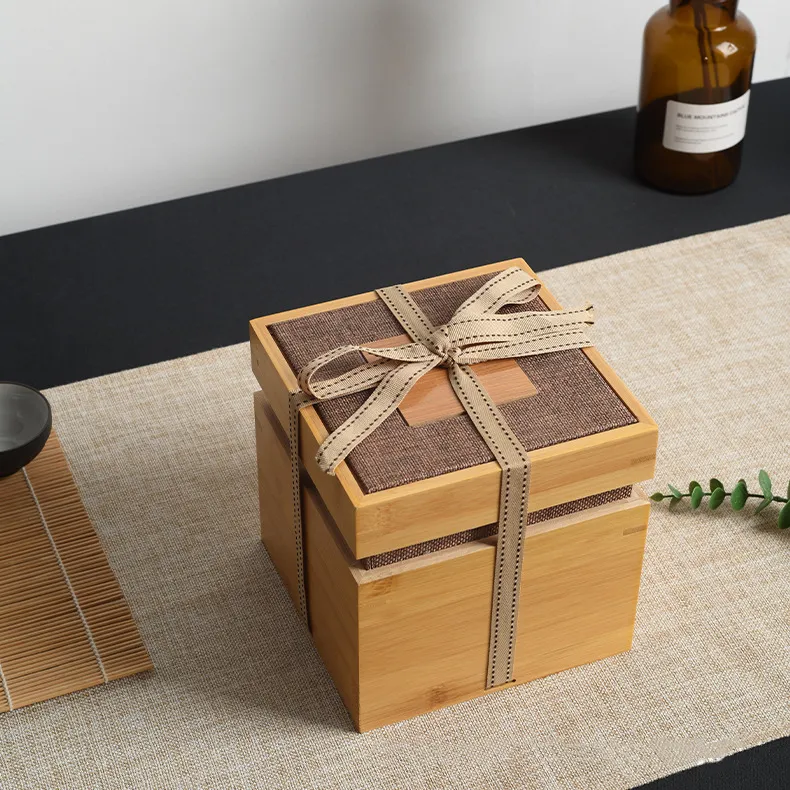 Caja cuadrada de madera con cinta, Juego de tetera de cerámica de regalo, caja de embalaje
