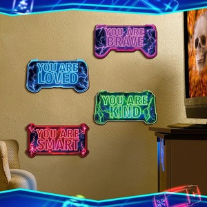 Wooden Creative <b>Hanging</b> Sign Rectangle Macaron Colors <b>Wall</b> <b>Decor</b> For Esports Room Home Decoration Back To School - Product Image 3