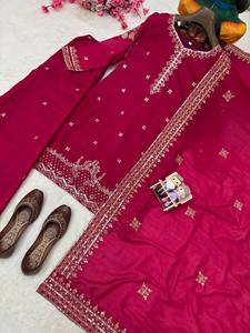 <b>Red</b> Traditional Winter Pakistani Natural Crep Silk Farshi Salwar Kameez Set Dupatta Latest Designer Best Collection abaya dress - Product Image 3