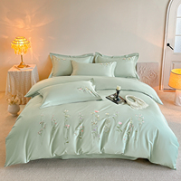 Ensemble de literie 100% coton vert glace, broderie de luxe, satin haute densité, ensemble moderne 4 pièces