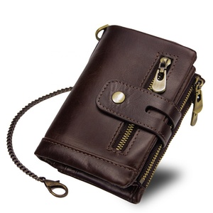 Hot Sale Cowhide Mini Genuine Leather <b>Wallets</b> <b>RFID</b> <b>Blocking</b> Luxury Gents Custom Zipper Mens Slim <b>Wallet</b> With Chain - Product Image 5