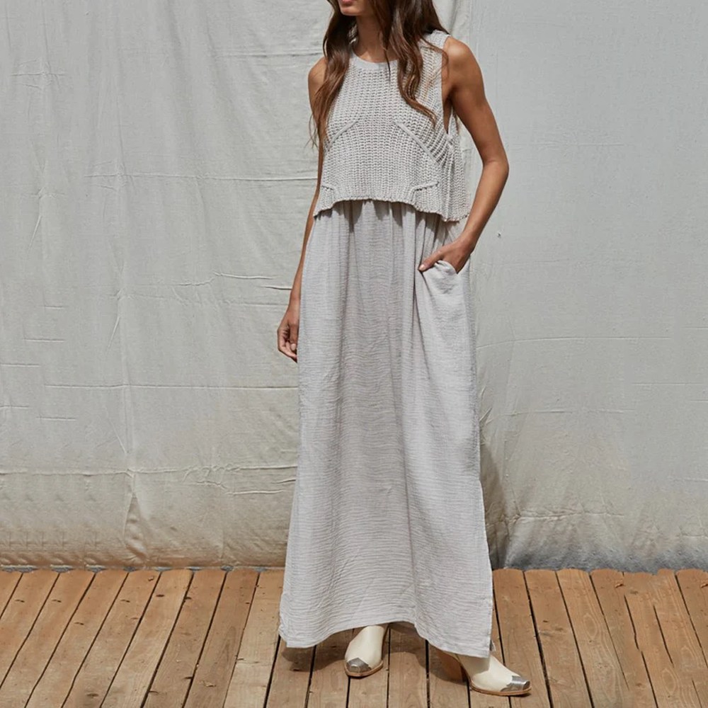 sachin and babi light blue dress Ribbed Knit Sleeveless Dress In Silver – Styledup.co.uk main image 0