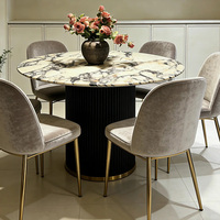 Ensemble de table à manger ronde en marbre Calacatta Viola de qualité supérieure avec chaises, mobilier de salle à manger moderne et luxueux pour la maison et les restaurants