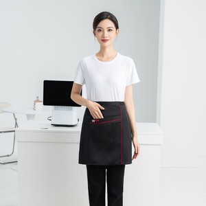 Delantal de media longitud con bolsillos profundos, ajuste ceñido, para uso en restaurantes y bares, impermeable, de color sólido. - Product Image 3