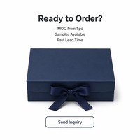 Boîte cadeau magnétique personnalisée bleu marine mat avec ruban satiné et nœud, pliable, vente en gros, directement de l'usine pour la vente au détail