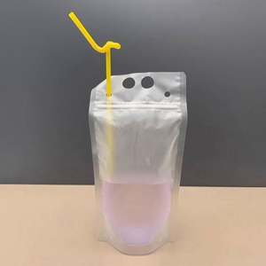 Bolsa de plástico líquido para bebidas de agua que se puede volver a cerrar personalizada, bolsa de bebida de jugo de pie con pajita - Product Image 4