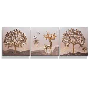 Cervi caldi di vendite 3d che dipingono la decorazione di legno fatta a mano della parete di arte dell'albero dorato - Product Image 6