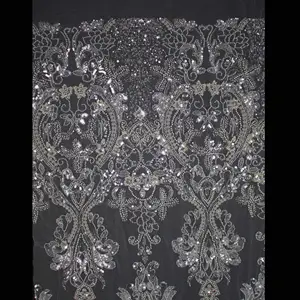 Tecido de renda frisado para casamentos, tecido bordado luxuoso com lantejoulas