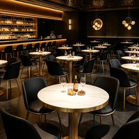 Table à manger ronde en pierre frittée de luxe sur mesure OEM, base en acier inoxydable doré cannelé pour café, restaurant, hôtel