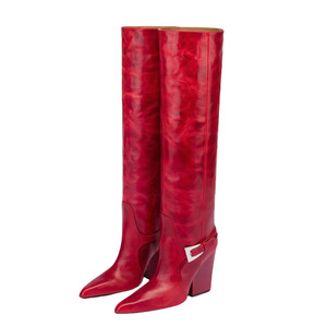 Big Size 46 Women Knee High Boots High Chunky Wedge Heels Shoes on Wide Fit Pointed Toe Metal Buckle <b>Long</b> Boots - Product Image 1