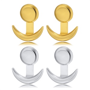 Boucles d'oreilles clous ancre en acier inoxydable plaqué or, motif lune, pour femmes, vente en gros - Product Image 4