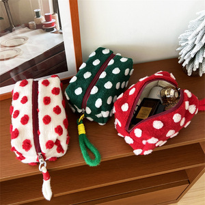 Hot Sale Wool Felt Polka Dot Cosmetic <b>Bag</b> Portable Makeup Storage Large Capacity Toiletry <b>Bag</b> Christmas Inner Pouch Clutch - Product Image 1