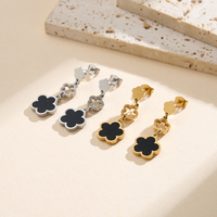 VEWANT Élégantes Boucles d'Oreilles Pendante Trèfle Triple 34mm en Coquille Noire Poli Miroir Acier Inoxydable Plaqué Or 18K Bijoux de Mode Raffinés