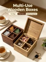 Boîte de rangement en bois à 4 compartiments, organisateur de bureau en bois massif avec séparateurs pour bijoux et bibelots